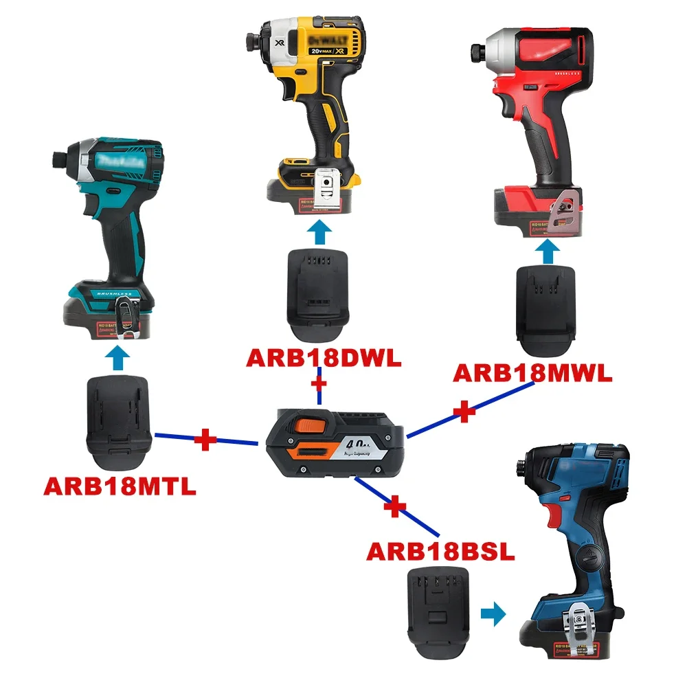 Convertidor adaptador ARB18DWL ARB18BSL ARB18MWL uso para batería Aeg RidGid para Makita para DeWalt para Bosch para herramienta eléctrica Milwaukee