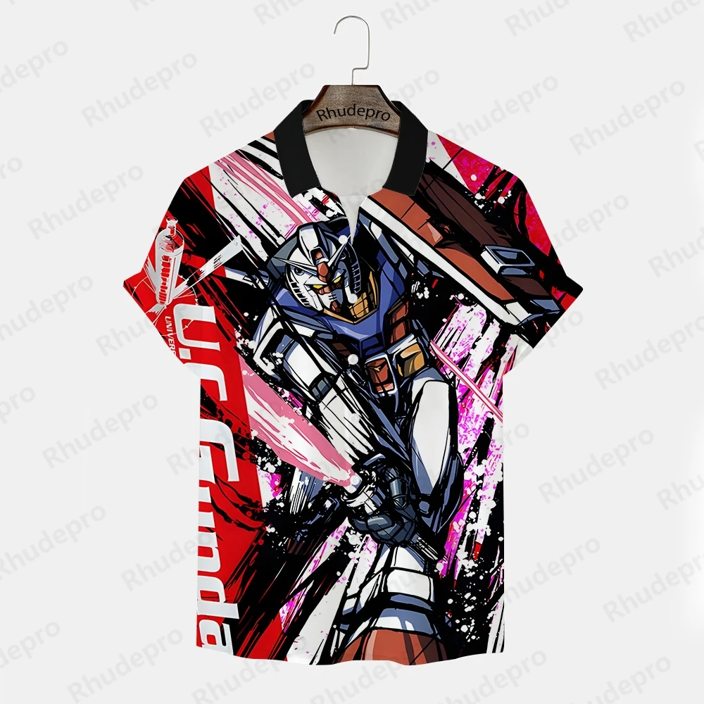 Camiseta extragrande Gundam masculina, camisa casual, camisas de manga curta, tops de alta qualidade, roupa de verão, novo modelo, 2024