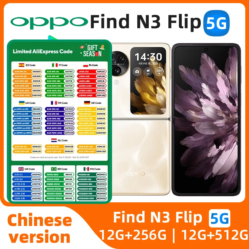 OPPO Find N3 Flip Smartphone 6.8Inch 120HZ  Dimensity 9200 4300mAh Battery NFC Google Play Store Cell Phone OTG used phone