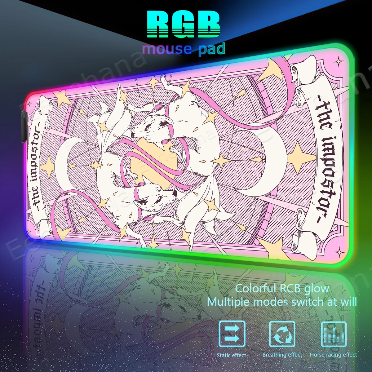 

RGB большие Kawaii White Fox игровые аксессуары для ПК резиновая геймерская клавиатура Pad переключатель игровая настройка аксессуары волшебные настольные подушечки