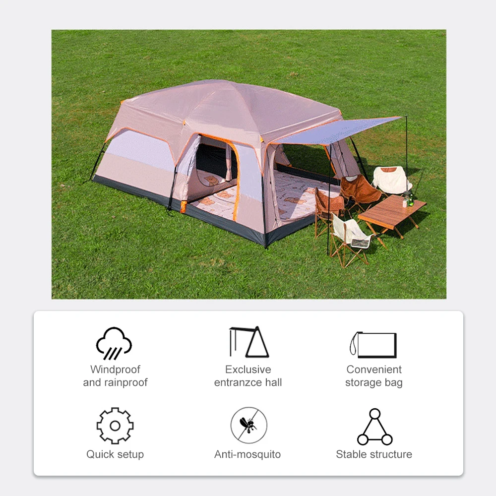 Luxuszelte für Camping, großes Familienzelt mit Räumen, 4–12 Personen, wasserdichtes Zwei-Schlafzimmer und ein Wohnzimmer-Design