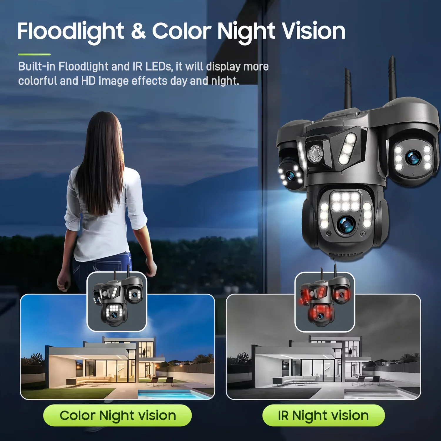 15MP ثلاثة عدسة واي فاي كاميرا IP في الهواء الطلق AI كشف الإنسان شاشة فيديو IP66 مقاوم للماء ثلاثة شاشة كاميرات المراقبة المنزلية