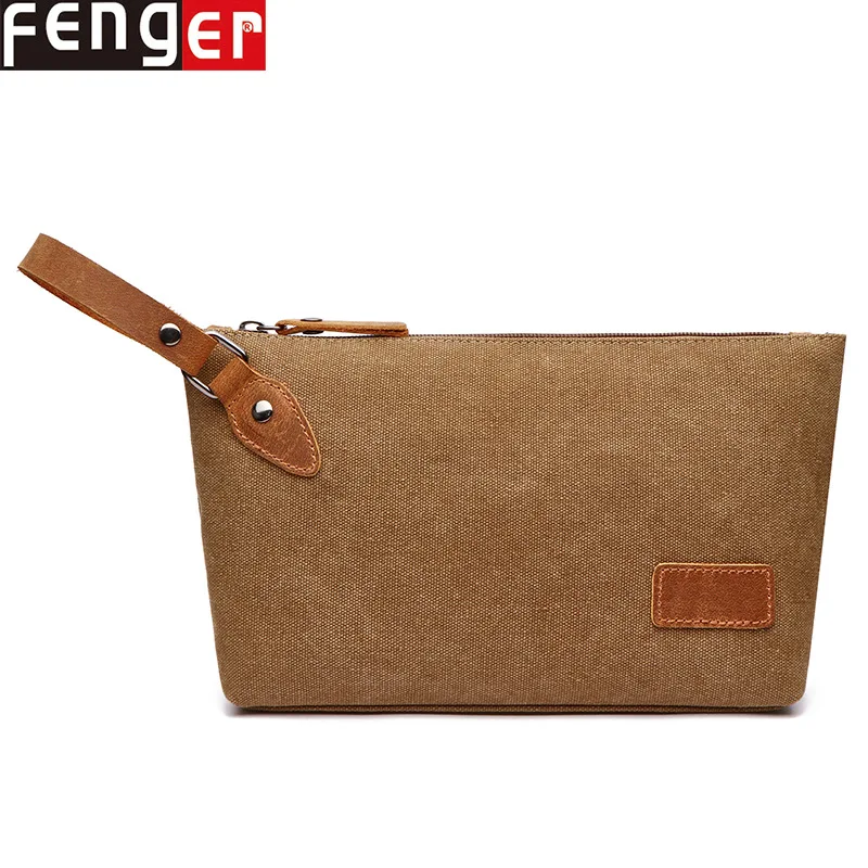 Hand-held simple washable and wear-resistant canvas toiletry bag, large pocket cosmetics, travel portable makeup bag