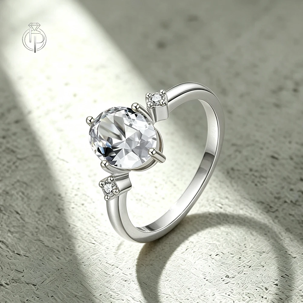 HORRIPAL 2CT Oval Cut Moissanite Wedding Rings for Women S925 Sterling Silver Plated 18k White Gold Eternity Band Fine Jewelry