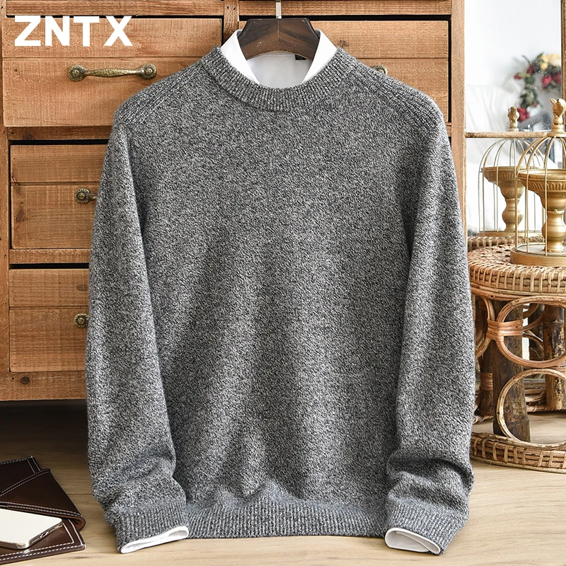 2024 New Men\'s Round Neck 100% Pure Cashmere Sweater Solid Color Thickened Warm Knitted Loose Casual Base Middle aged Dad Dress