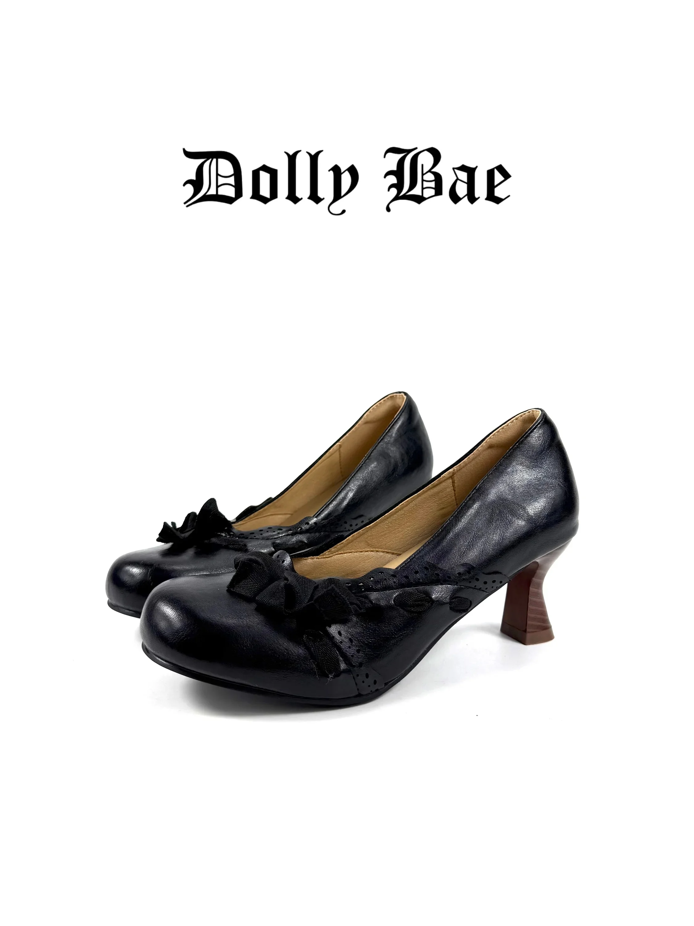 Dollybae Black Mary Jane Retro Elegant Daily Commute High Heels Gentle Cream White Bow Knot Single Shoes Fashionable Summer F...