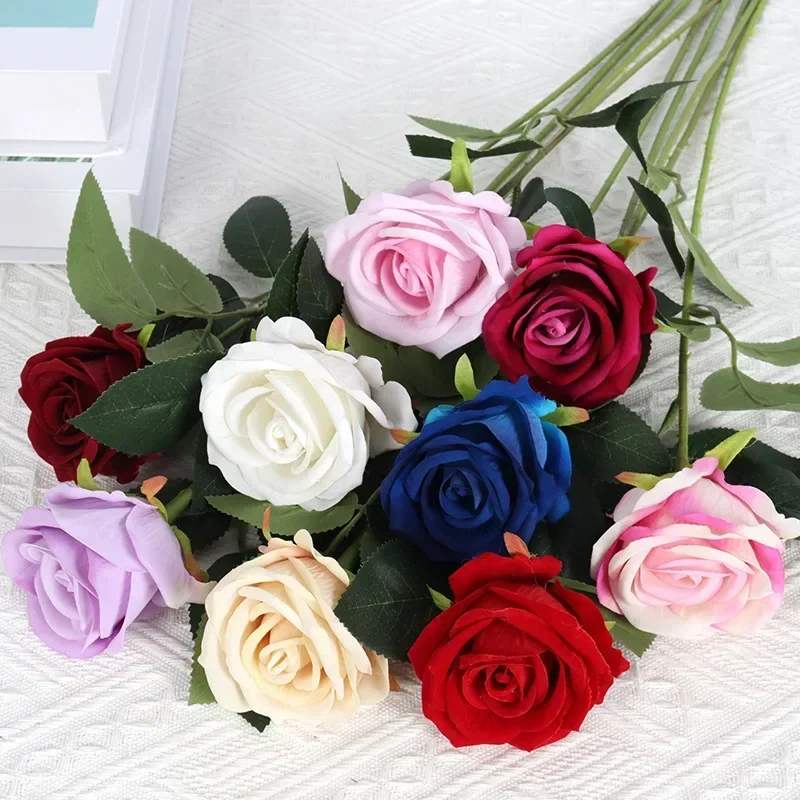 Artificial Flowers Bouquet Red Velvet Fake Rose Flower for Wedding Home Table Decoration Christmas Valentine's Day Gift