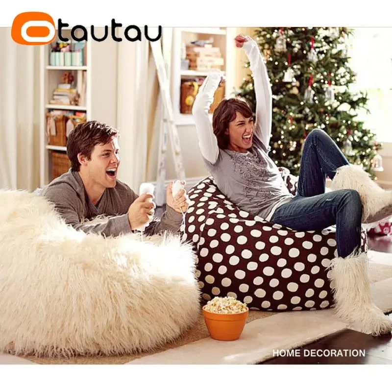 OTAUTAU Faux Long Fur Bean Bag Cover Without Filler Floor Seat Pouf Ottoman Beanbag Chair Frameless Sofa Puff Futon DD012