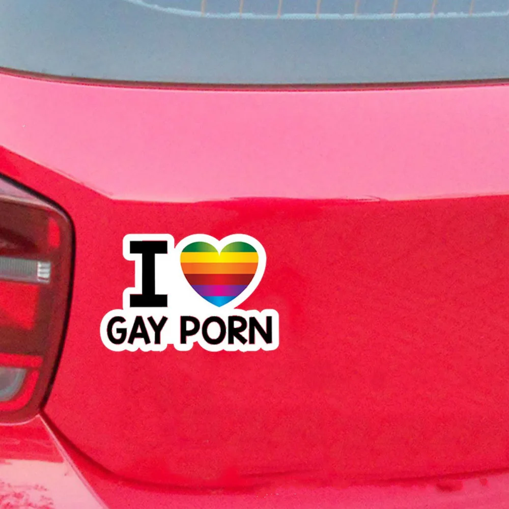 I Love Gay Porn Car Decal 13x8cm Creative Car Reflective Sticker Auto Window Bumper Rainbow Pride Sticker Funny Joke Prank Decal