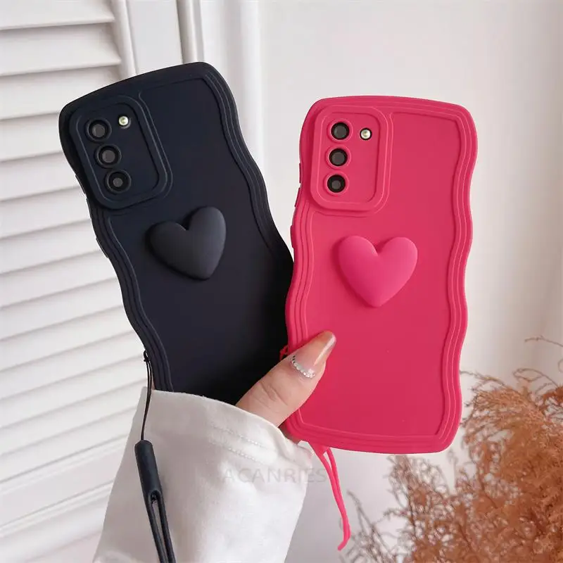 S 22 21 20 23 Love Heart Wavy Silicone Case For Samsung Galaxy S21 S23 S22 Plus Ultra 5g S20 Fe Lanyard Wrist Strap Cover S21fe