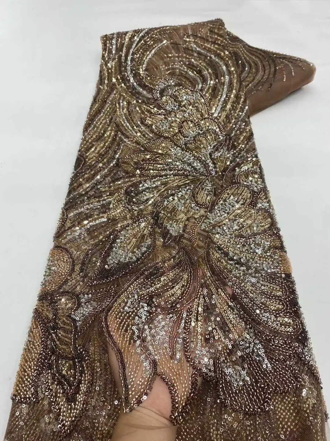 

High Quality African Lace Fabric for Wedding Sewing Soft Tulle Mesh with Sequin Beads French & Nigerian Style