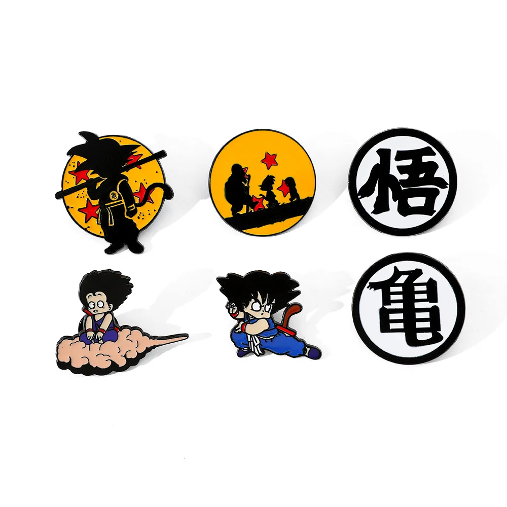 1pcs Son Goku Anime Brooch Enamel Pin round Cloud Design Metal Badge for Backpacks And Clothing Accessory Gift