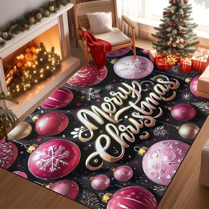 Classic Red Snowflake Christmas Area Rug Xmas Pine Ball Ornament Art Print Large Floor Mat for Winter Festive Decor Area Rug