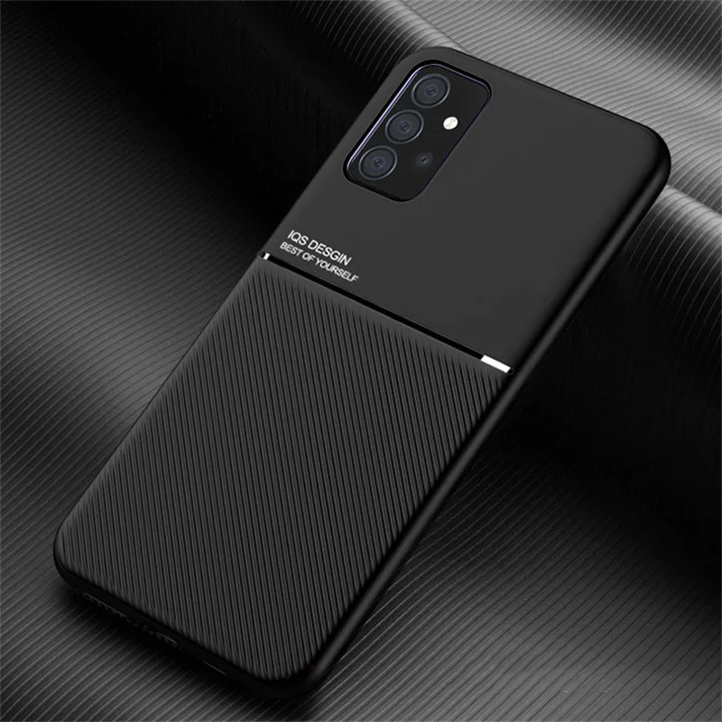 Matte Leather Texture Silicone Case For Samsung A12 A32 A42 A52 A72 5G Car Magnetic Holder Soft Cover for Galaxy A02 A02s Coque