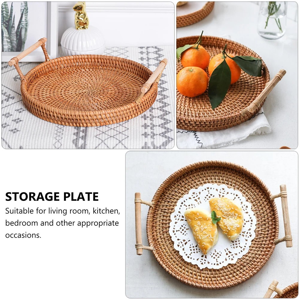 

Rattan Storage Tray H woven Bread Basket Light Brown Large Capacity Kitchen Bedroom Living Room Reusable Eco Friendly