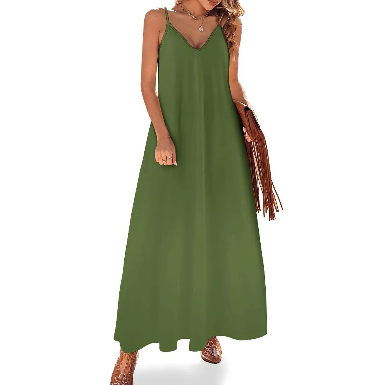 

SOLID PLAIN DARK OLIVE GREEN - OVER 100 SHADES OF GREEN ON OZCUSHIONS Sleeveless Dress women's summer jumpsuit Dress