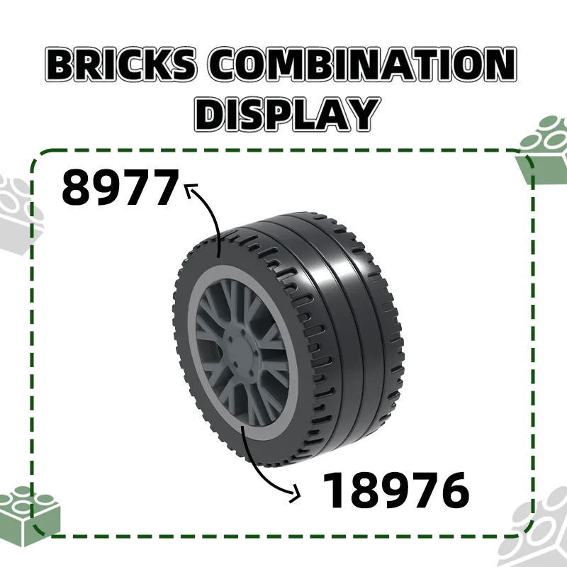 Wange 78Pcs/lot 18976 Wheel 18mmx12mmwith Axle Holeand Stud Block Moc Color Accessories Compatible with Brick DIY Children Toy