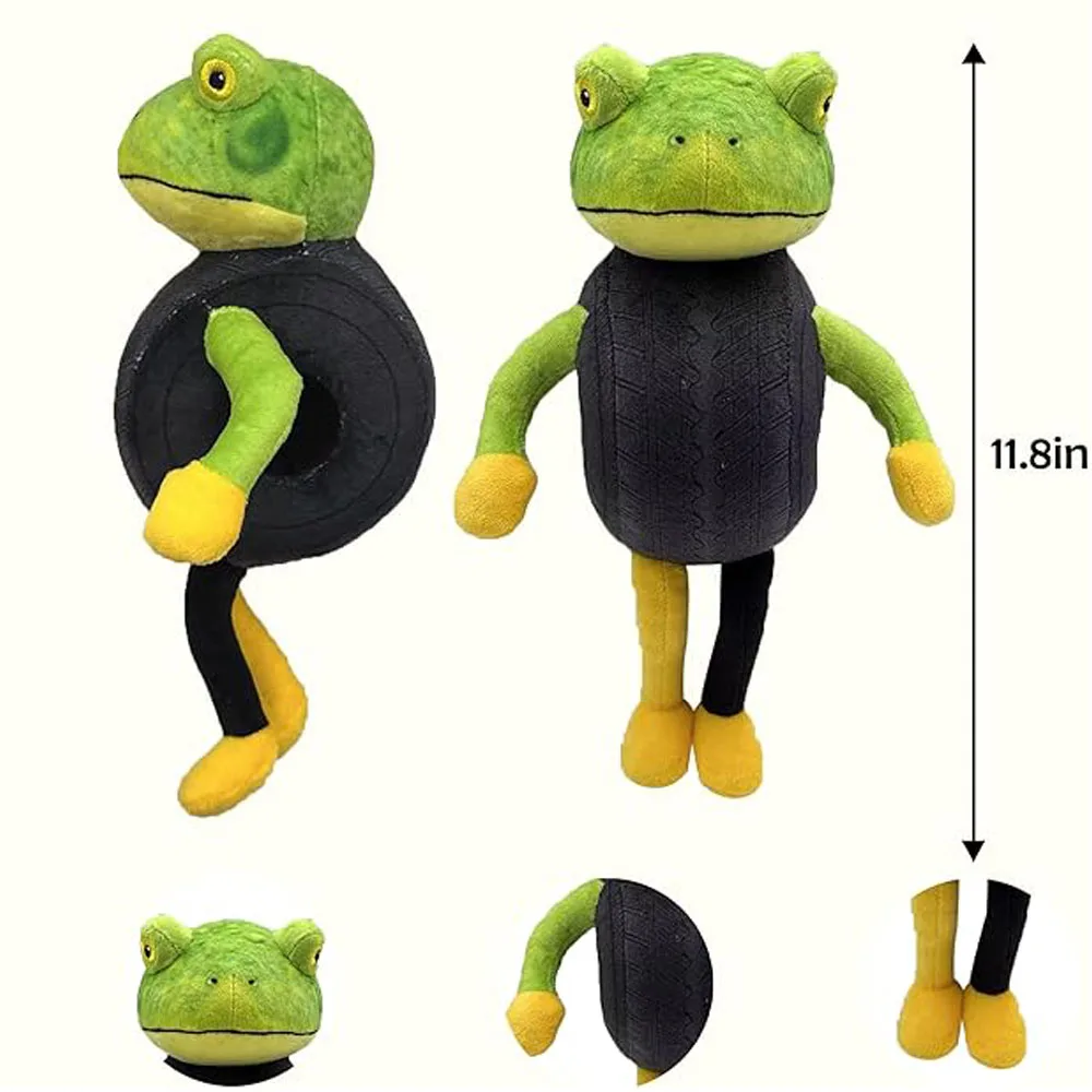 لعبة قطيفة على شكل ضفدع أصفر مع سترة بنمط إطارات، دمية حيوانات محشوة مبتكرة للأطفال وديكور المنزل، هدية قطيفة فريدة من نوعها