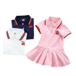 Baby Girls Dresses Spring Summer Toddler Cartoon Embroidery Turn-Down Collar Academy POLO Shirts Childrens Sports Dress Clothing