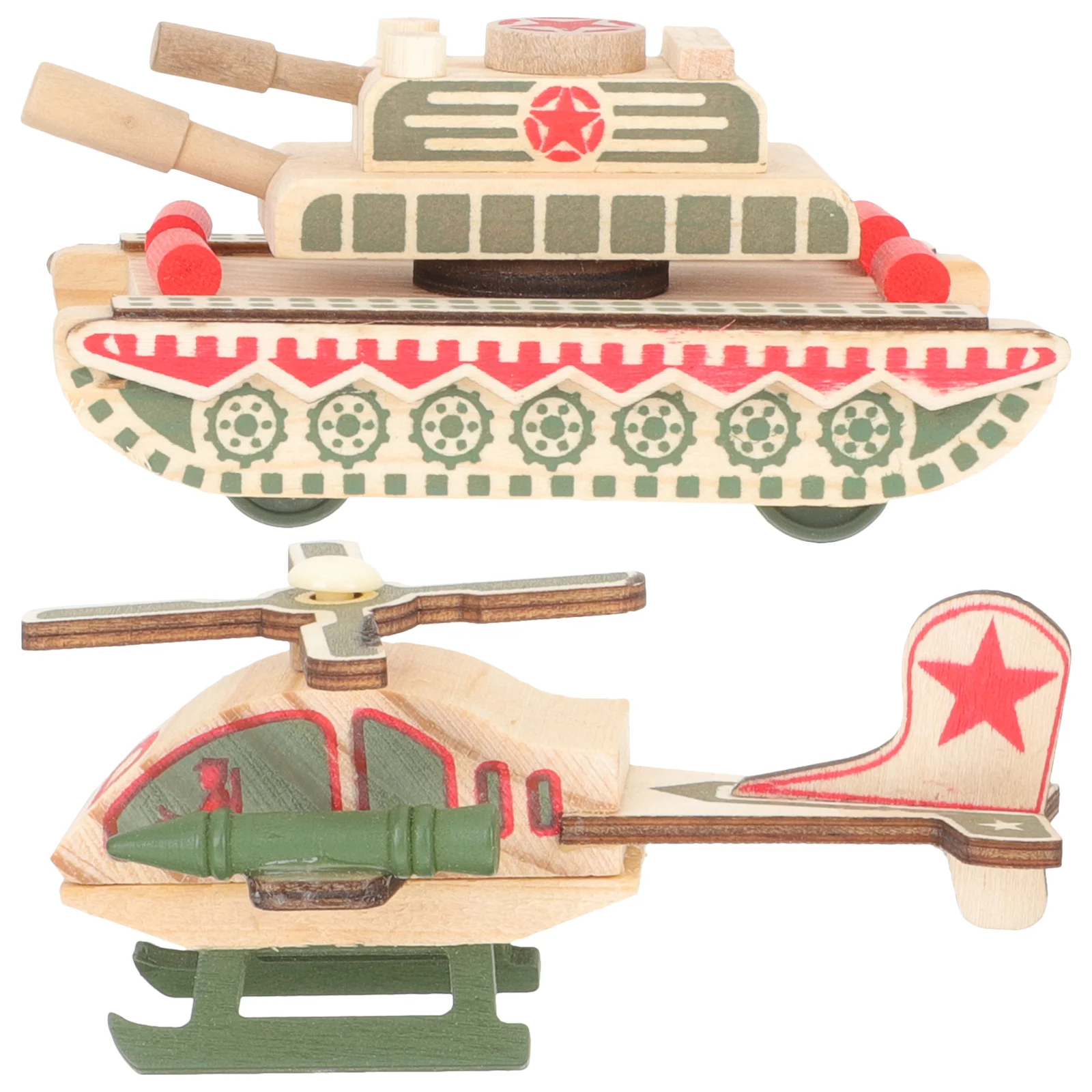 

2 Pcs Mini Tank Helicopter Toy Set Wooden Vehicle Kids Gift Smooth Hand Eye Coordination Development