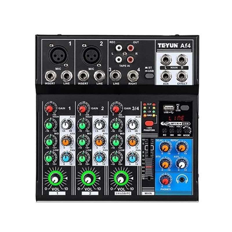 TEYUN AF4 Professional Computer Recording Sound Mixer 4-Channel USB Mixer Sound Card 48V Computer Studio PC Record-ABPS