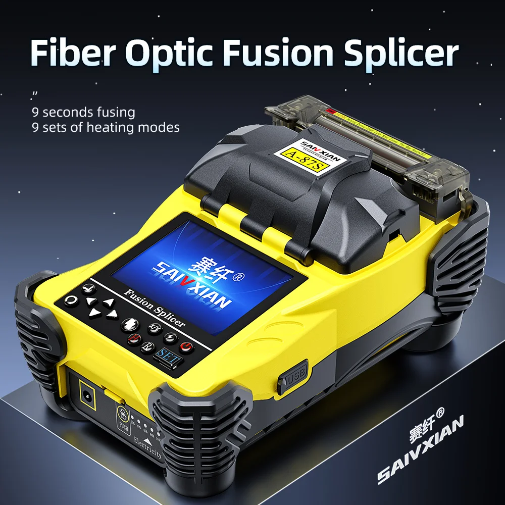 SAIVXIAN A-87S yellow fiber optic fusion splicer Full set hot melt machine fully automaticfusion splicer fiber optic cable