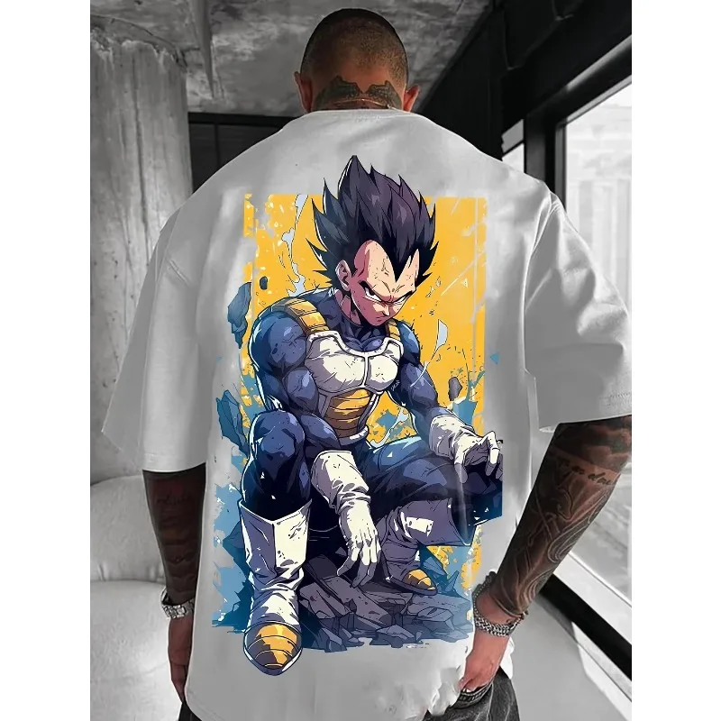 Dragon Ball Animation Vegeta Handbemaltes bedrucktes T-Shirt 2025, Sommer, neues amerikanisches Hip-Hop-Lose-Casual-Eltern-Kind-Top für Herren