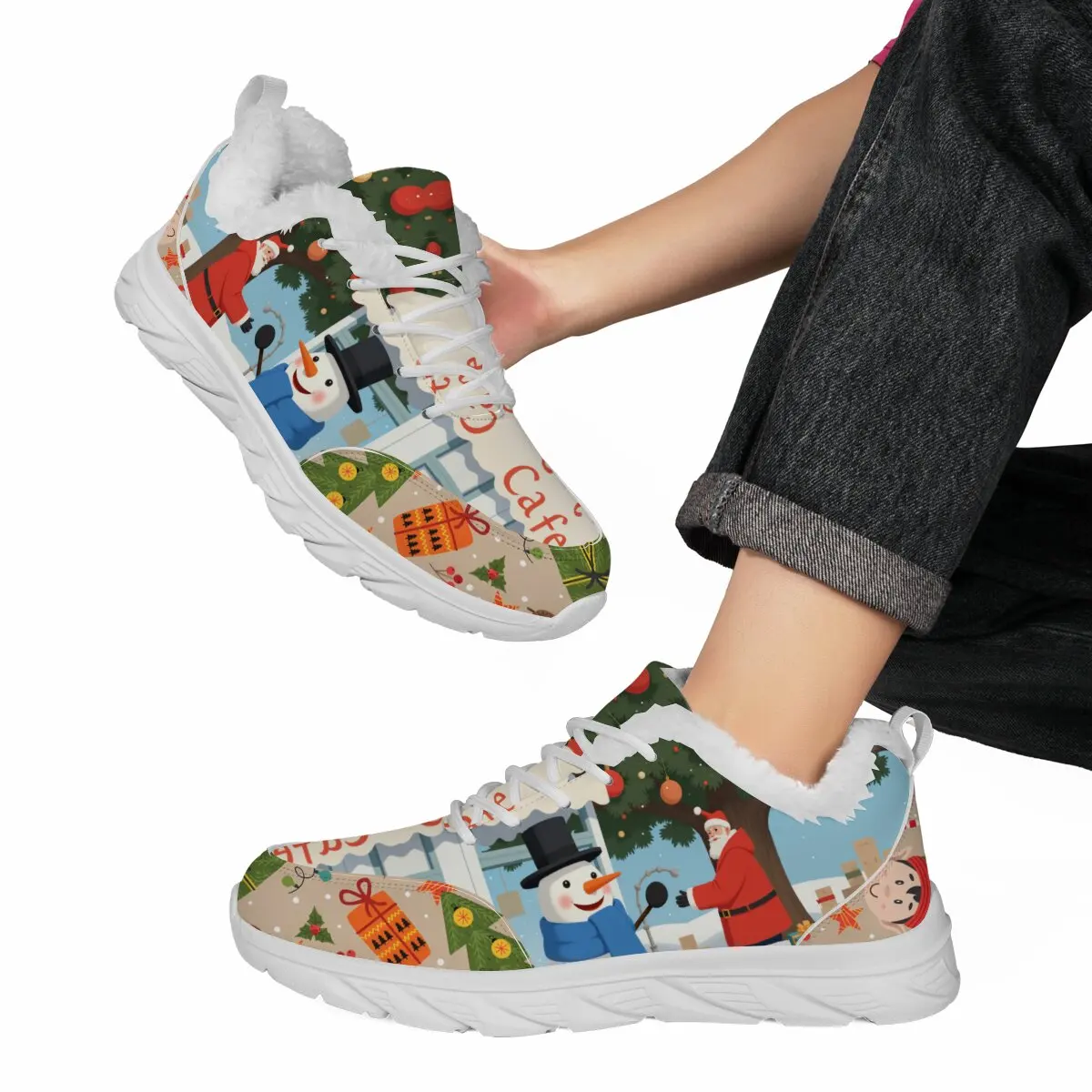 

Мужские кеды с рождественским узором, кроссовки на меховой подкладке, легкие нескользящие прогулочные кроссовки для бега, спортивная спортивная обувь