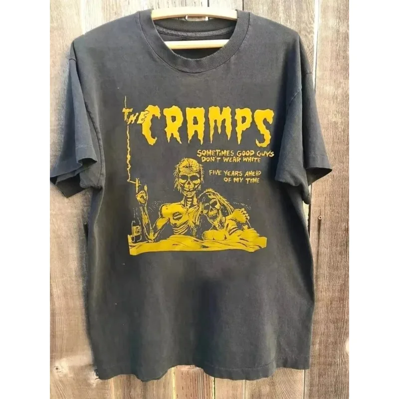 Camiseta informal holgada de verano adecuada para hombres y mujeres, camiseta gótica de rock con estampado de The Cramps Band Bad Music Charcoal