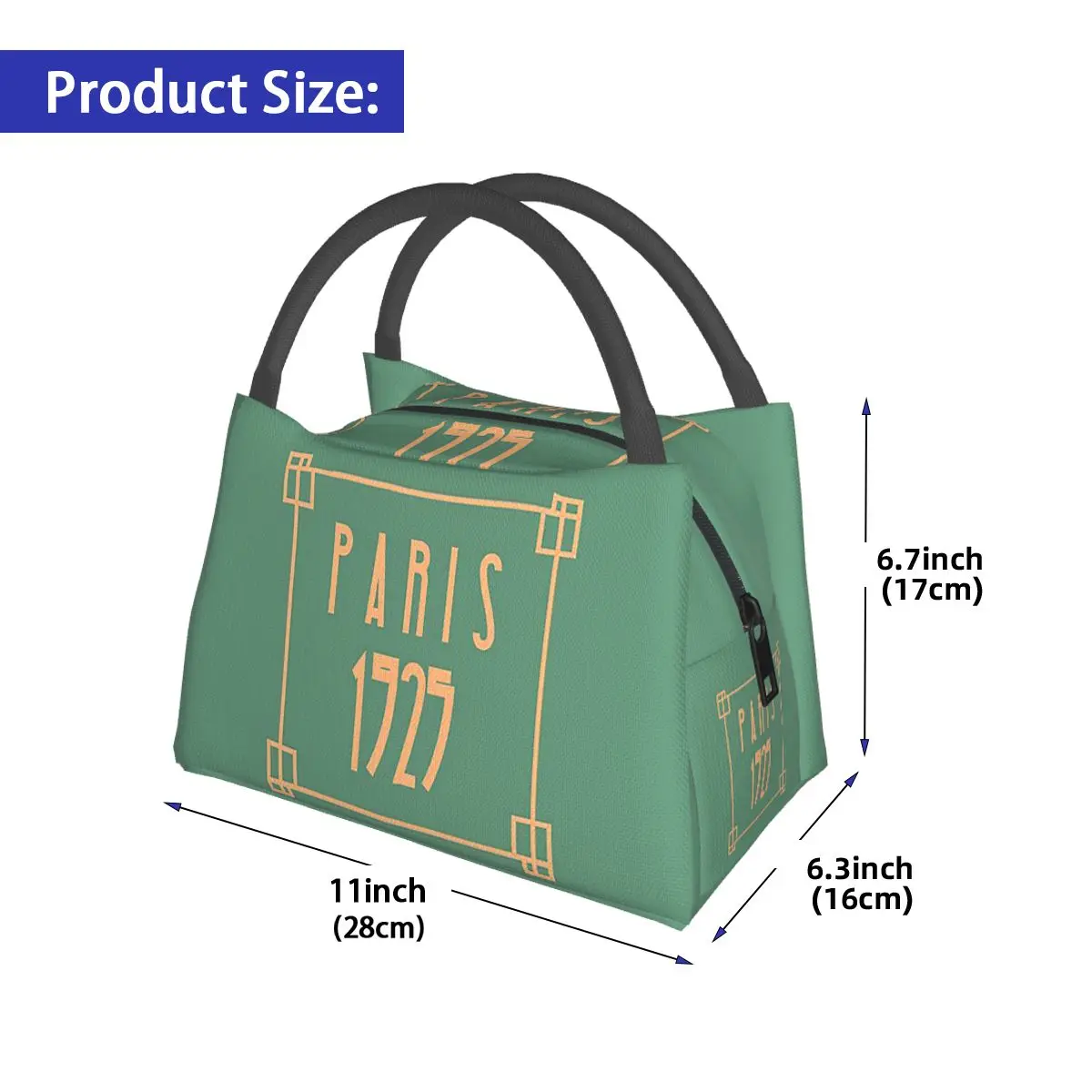 Art Deco Design In Green Insulated Lunch Bag for School Bento Storage Food Boxes Portable Container Cooler Thermal Lunch Box