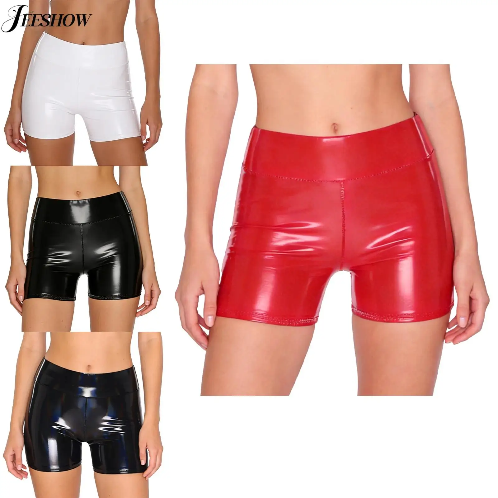 

Женские мини-шорты из искусственной кожи с эффектом мокрой кожи, с высокой талией, облегающие, для ночных клубов, танцев на пилоне, вечеринок, клубной одежды