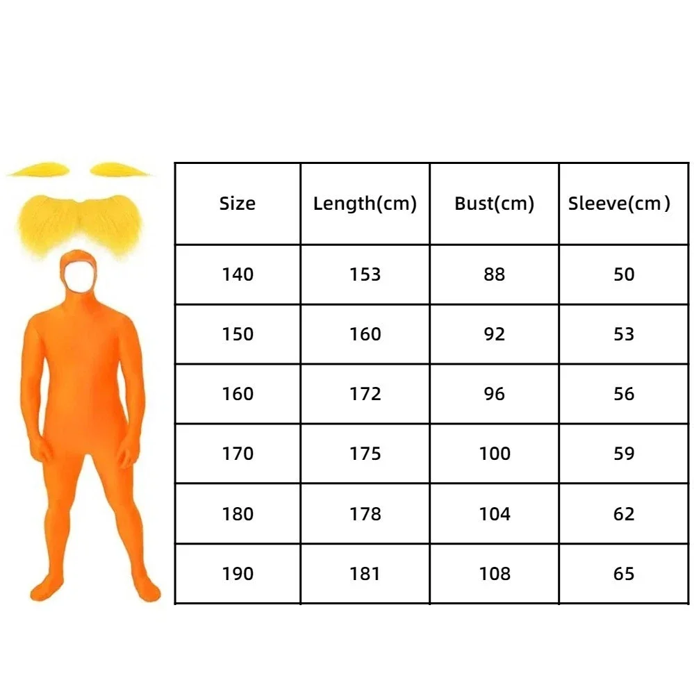 بدلة قفز برتقالية للبالغين والأطفال، زي الهالوين، شارب أصفر وحواجب، برتقالي، ملابس تنكرية للحفلات التنكرية #5