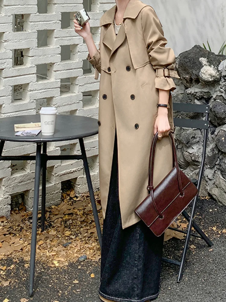 WHTREND 2025 جديد الخريف خندق معطف مزدوج الصدر طويلة الأكمام موضة سترة واقية معاطف مكتب سيدة الملابس WH1574 #3
