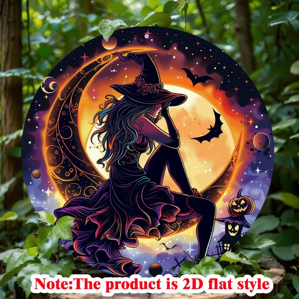 

Charming Witch Round Metal Sign, Aluminum Wall Art for Home, Kitchen, Office & More, Decor for Halloween & Christmas Gifts