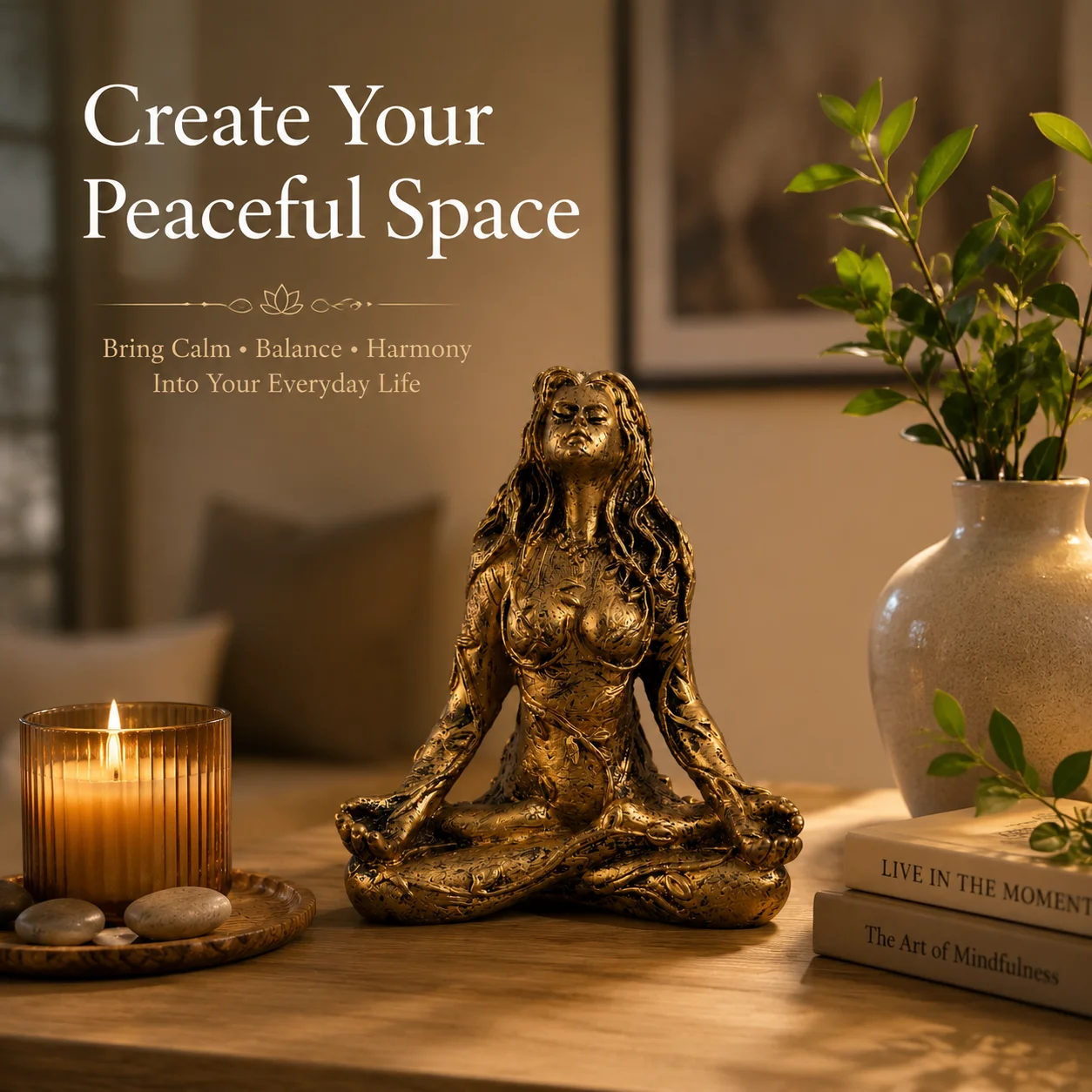 Gaia Mother Earth Goddess Statue Gold Resin Yoga Meditation Figurine Zen Mindfulness Spiritual Desk Decor Home Office Gift