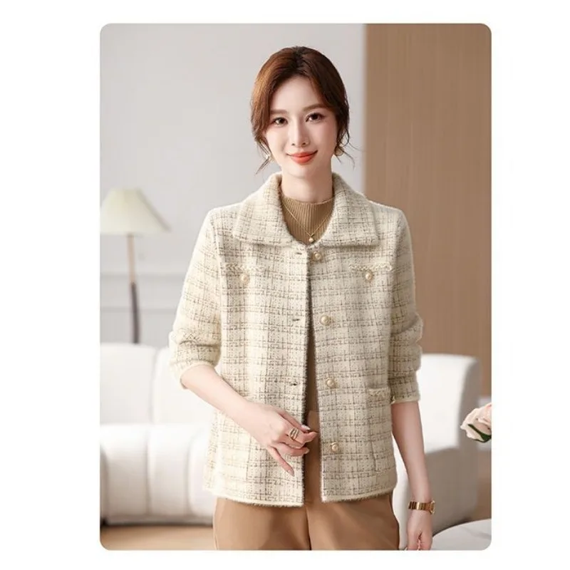 

Осенне-зимний однотонный кардиган с карманами на пуговицах и длинными рукавами с лацканами, флокированное повседневное элегантное женское пальто, топ