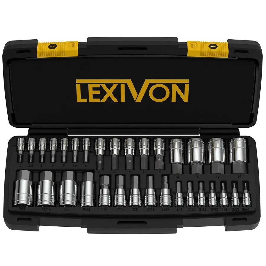 

Master HEX Bit Socket Set, Premium S2 Alloy Steel Complete 32Piece, SAE and Metric Set Enhanced Storage Case LX144