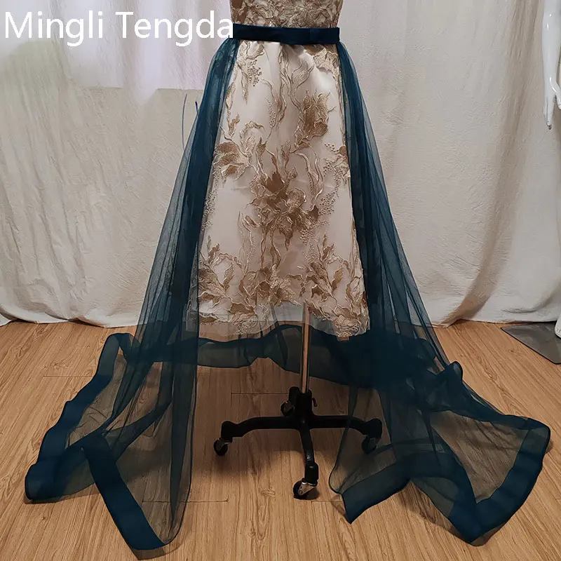 Mingli Tengda Tea Green One Layer Mesh Detachable Train Women's Skirt with Elastic Hem Underskirt Petticoat Tutu Skirt Women