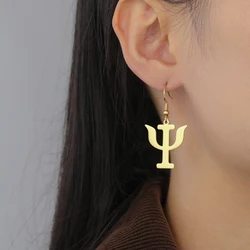 Sipuris PSI Symbol Psychology Pendant Dangle Earrings Stainless Steel Greek Letter Gold Color Women Men Jewelry Christmas Gift