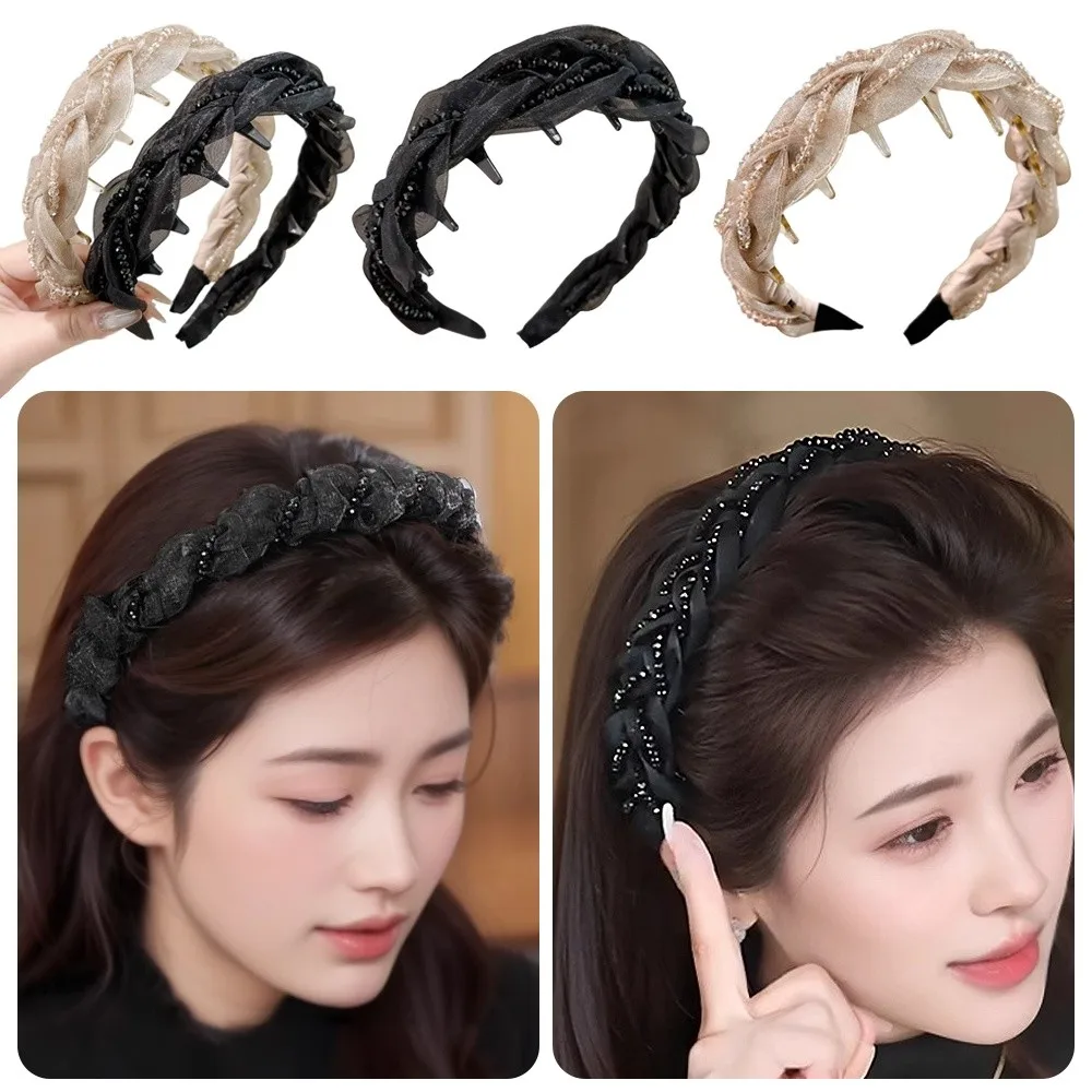 

Elegant Pearl Hairband​​ Non-slip Shiny Finish​​ Vintage High Cranium Headband​​ Hair Accessories with Tooth