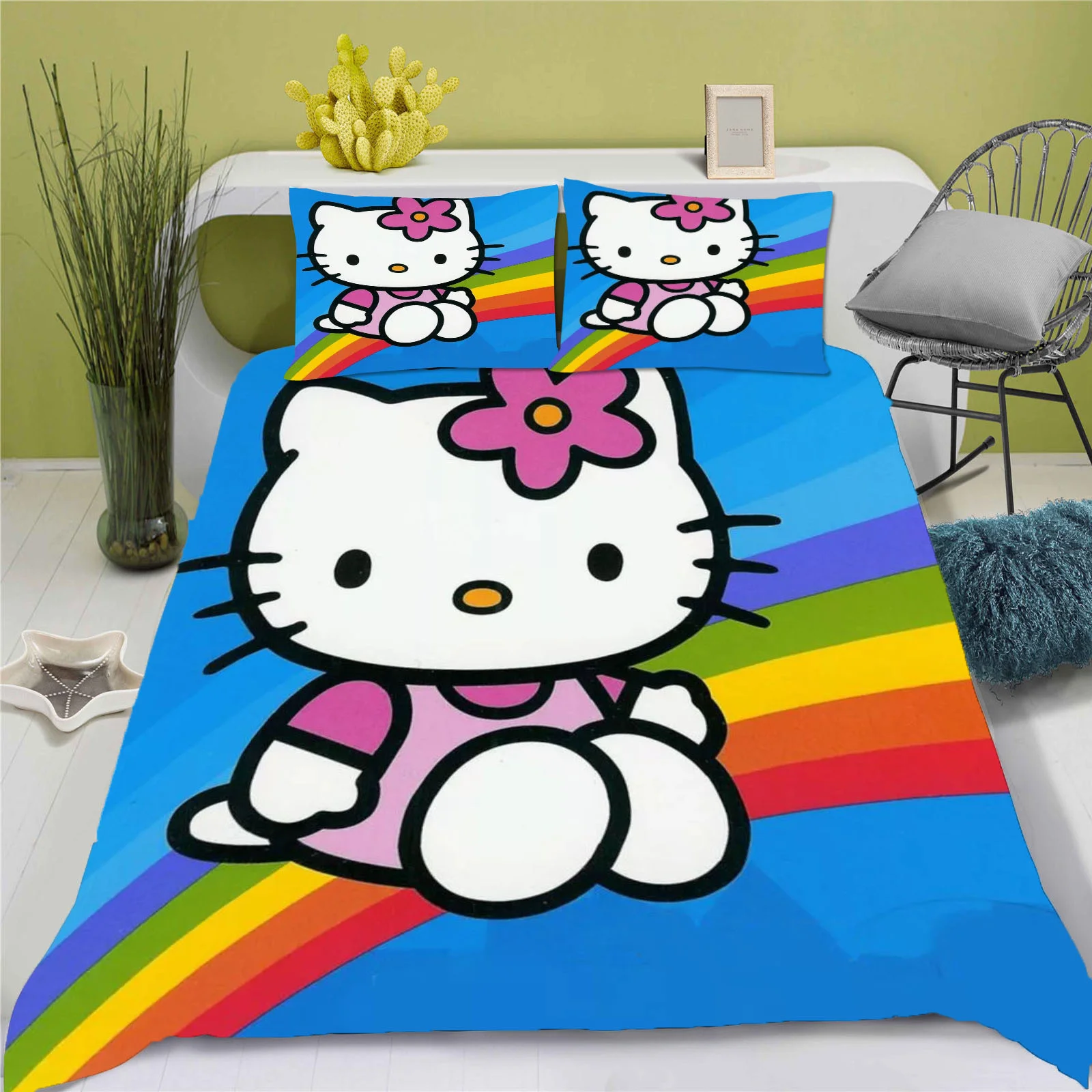 

Hello Kitty Duvet Cover Luxury Bedding Set Children Grade A Printed Queen Size Home Modern Cartoon Anime