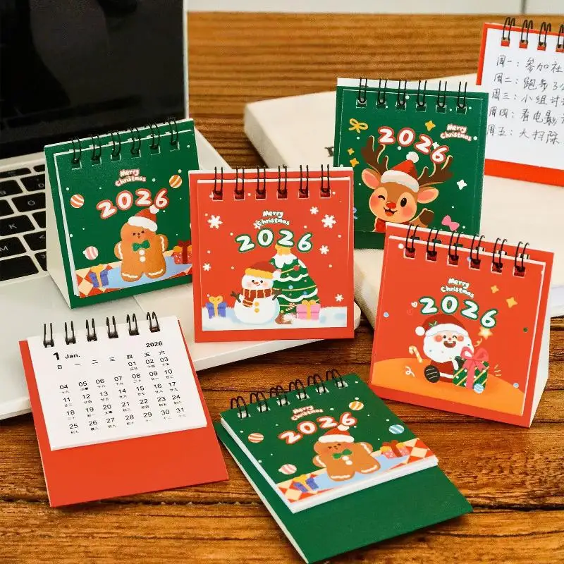 Mini calendario de escritorio de dibujos animados, calendario de Navidad bonito, calendario de bolsillo portátil, decoración de escritorio, regalos de navidad, 2026