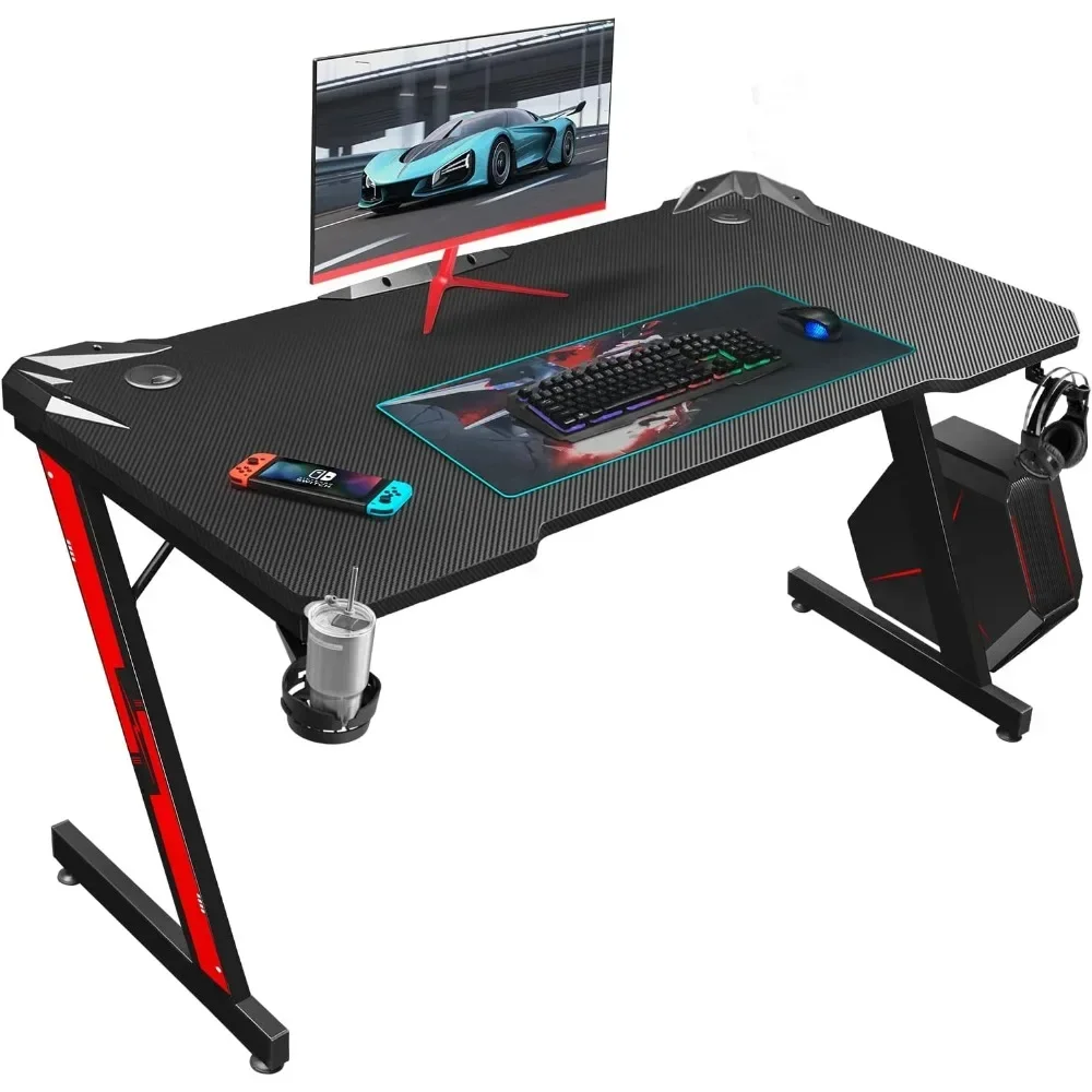 

Gaming Desk, Computer Desk with Carbon Fiber Surface, Gaming Table Z Shaped PC Gaming Workstation Home Office Desks