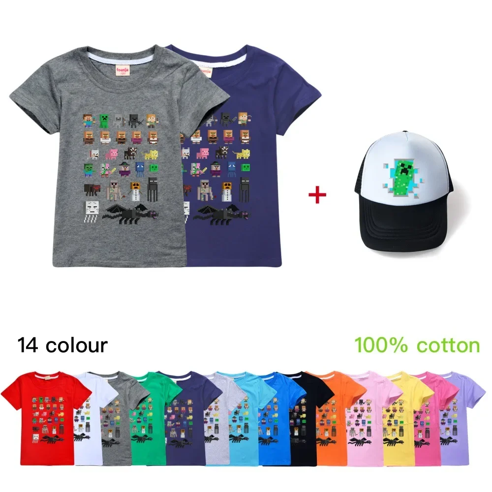 2024 Boys T-shirts 3D Cartoon Fashion Girls T-shirts Kids Clothes Summer Baby Boy Clothes Casual Cotton Children Tops Tee+Sunhat