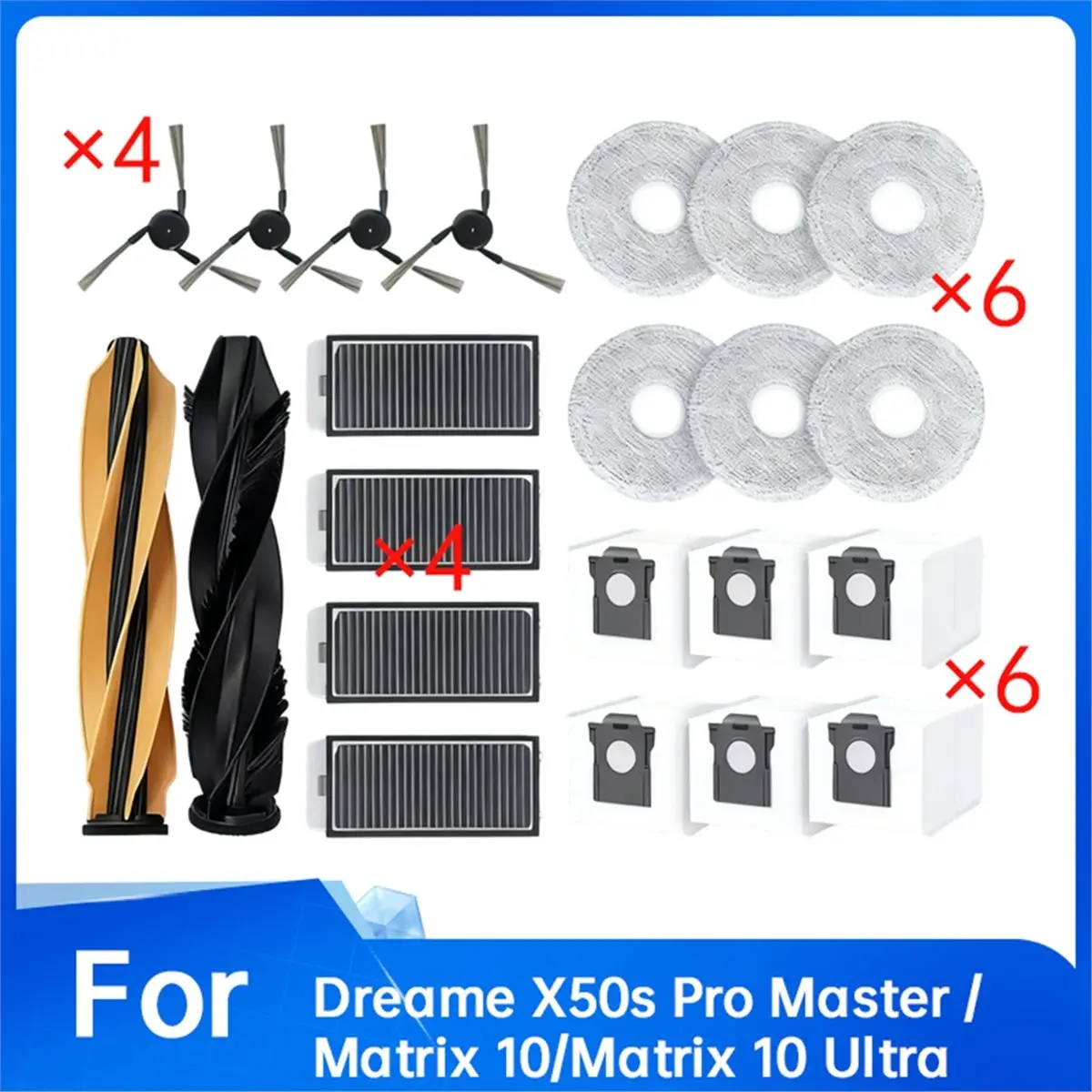 A42F 22 Pcs for Dreame X50s Pro Master / Matrix 10/Matrix 10 Ultra Sweeping Accessories Main Side Brush Mop Filter Dust Bags