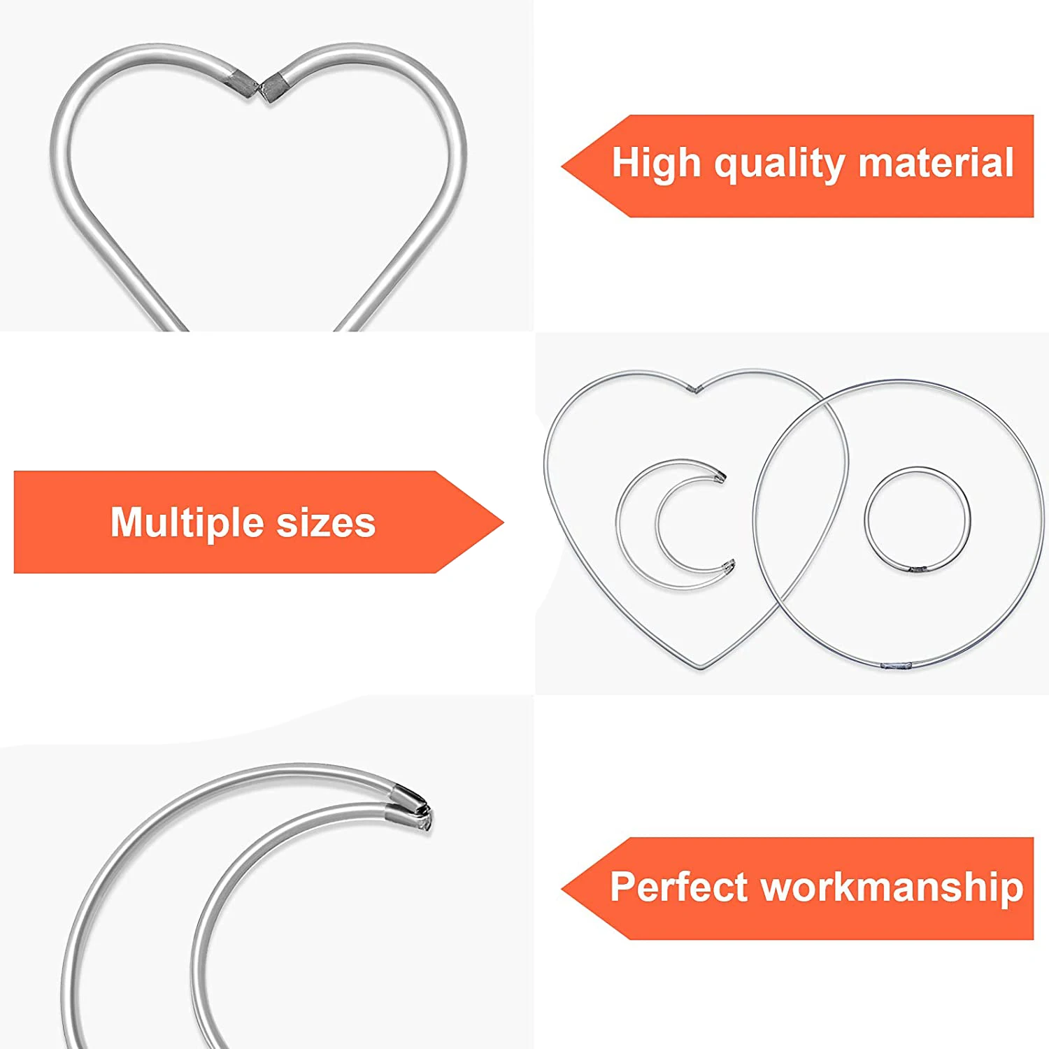 N10R-20 Pieces Metal Dream Catcher Rings Heart Moon Shaped Rings Macrame Hoop Rings For DIY Crafts Wreath Wall Hanging Decor