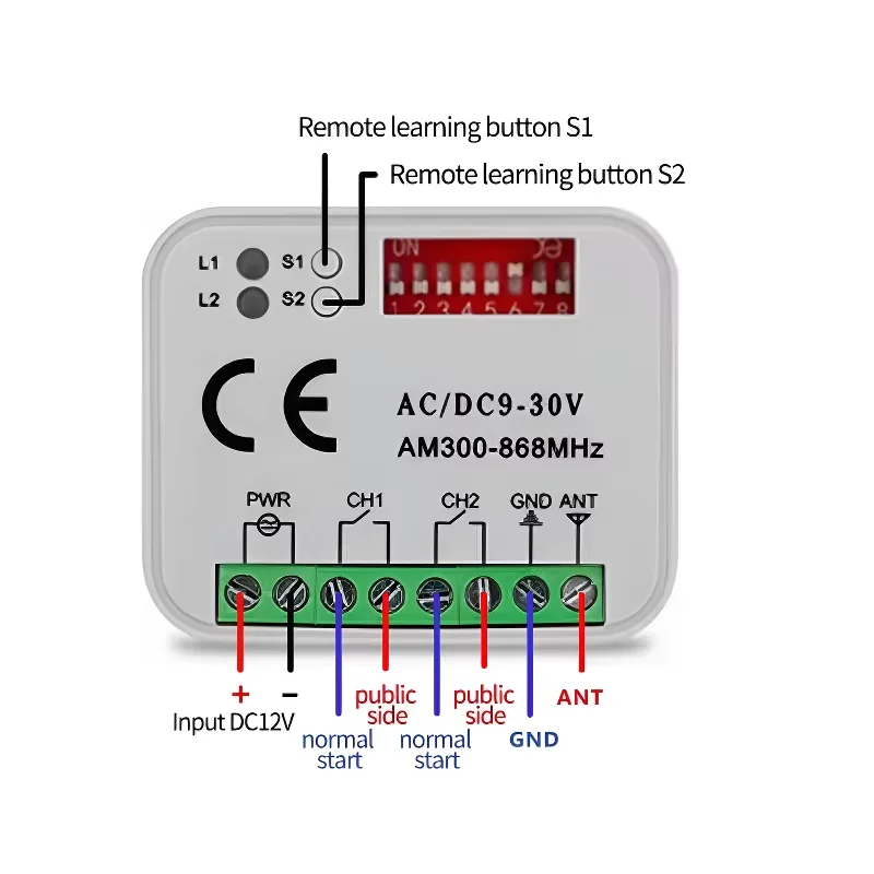 Remote control switch receiver 300-868MHz 433MHz controller universal AC/DC 9-30V for garage door transmitter