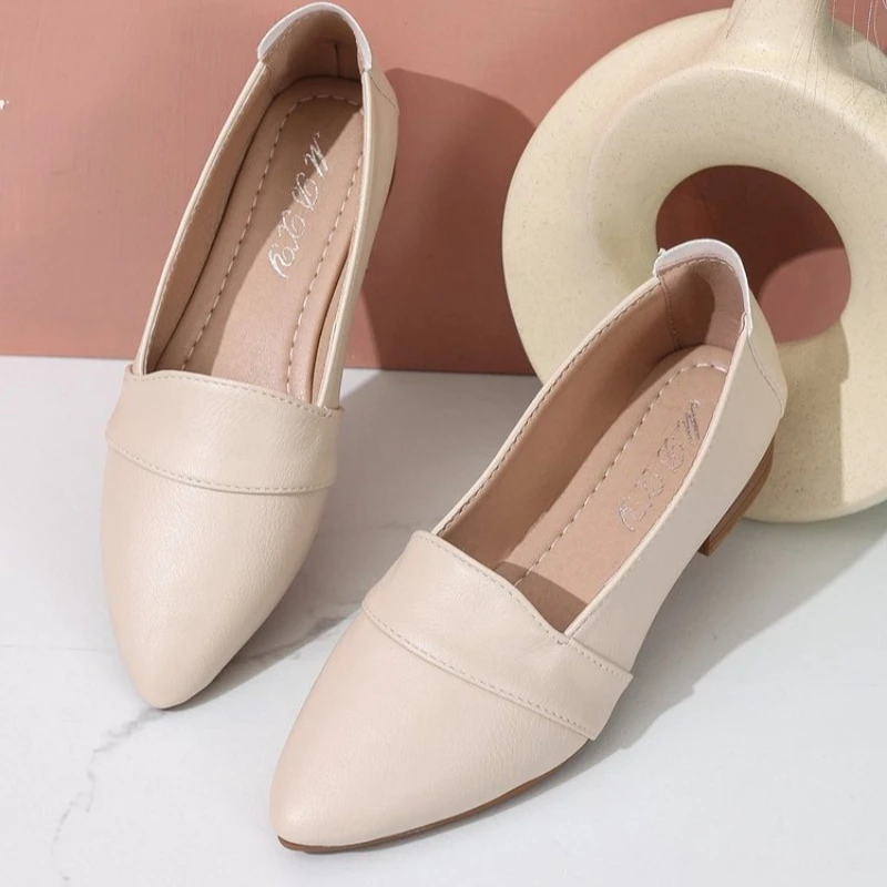 Slip on Shoes Womens Flat Women's Solid Color Shoes Slip On Pointed Toe Shallow Mouth Soft Sole Sandals for Women Flat view 4