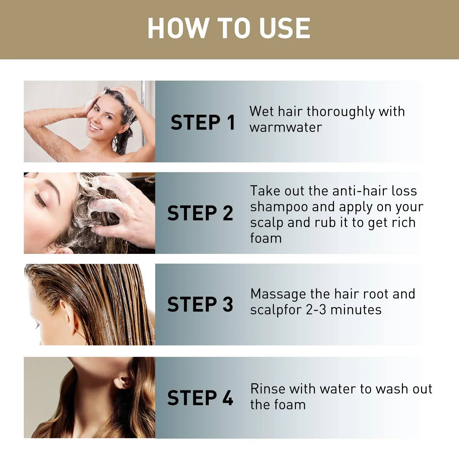 OUHOE Hair Growth Shampoo Anti Dandruff Removal Thinning Oil Control Nourishing Smoothing Strengthen Hair Care Shampoo 100ml