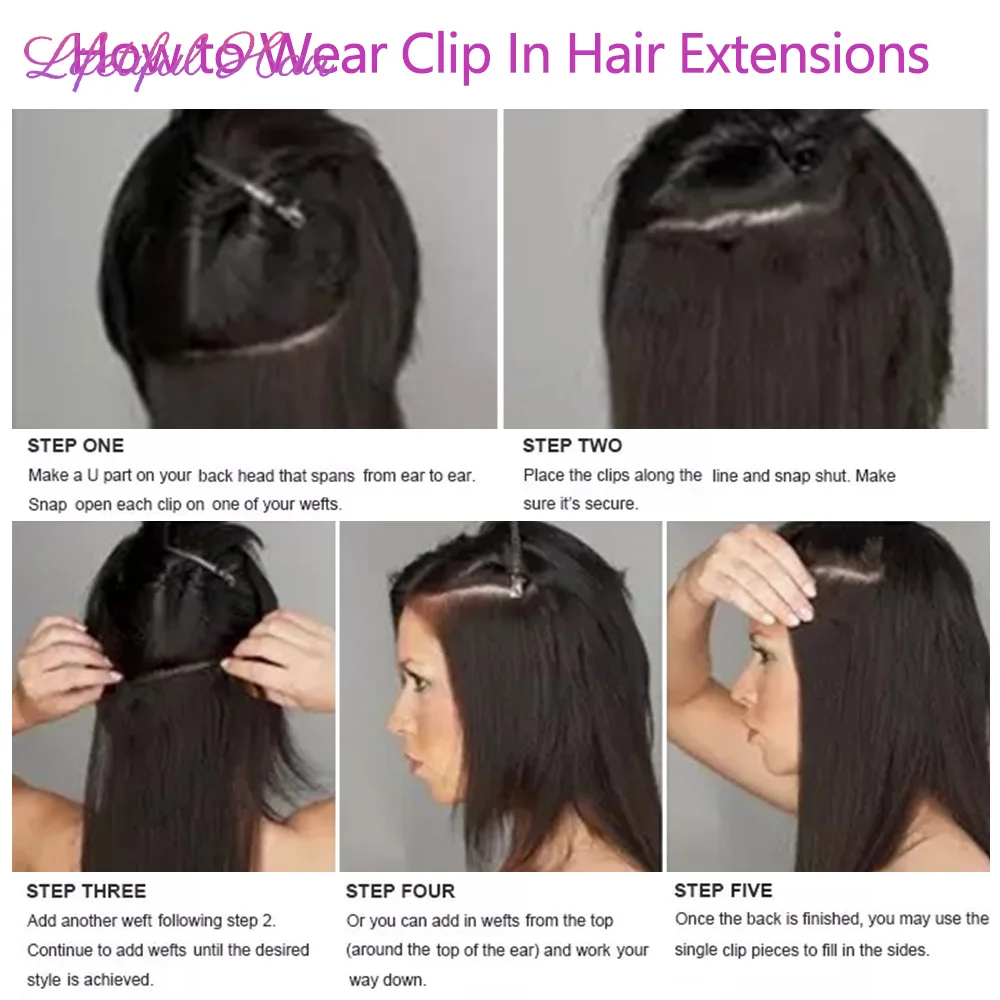 Klip dalam ekstensi rambut manusia lurus rambut manusia klip dalam ekstensi hitam wanita tidak terlihat mulus klip alami Humain rambut